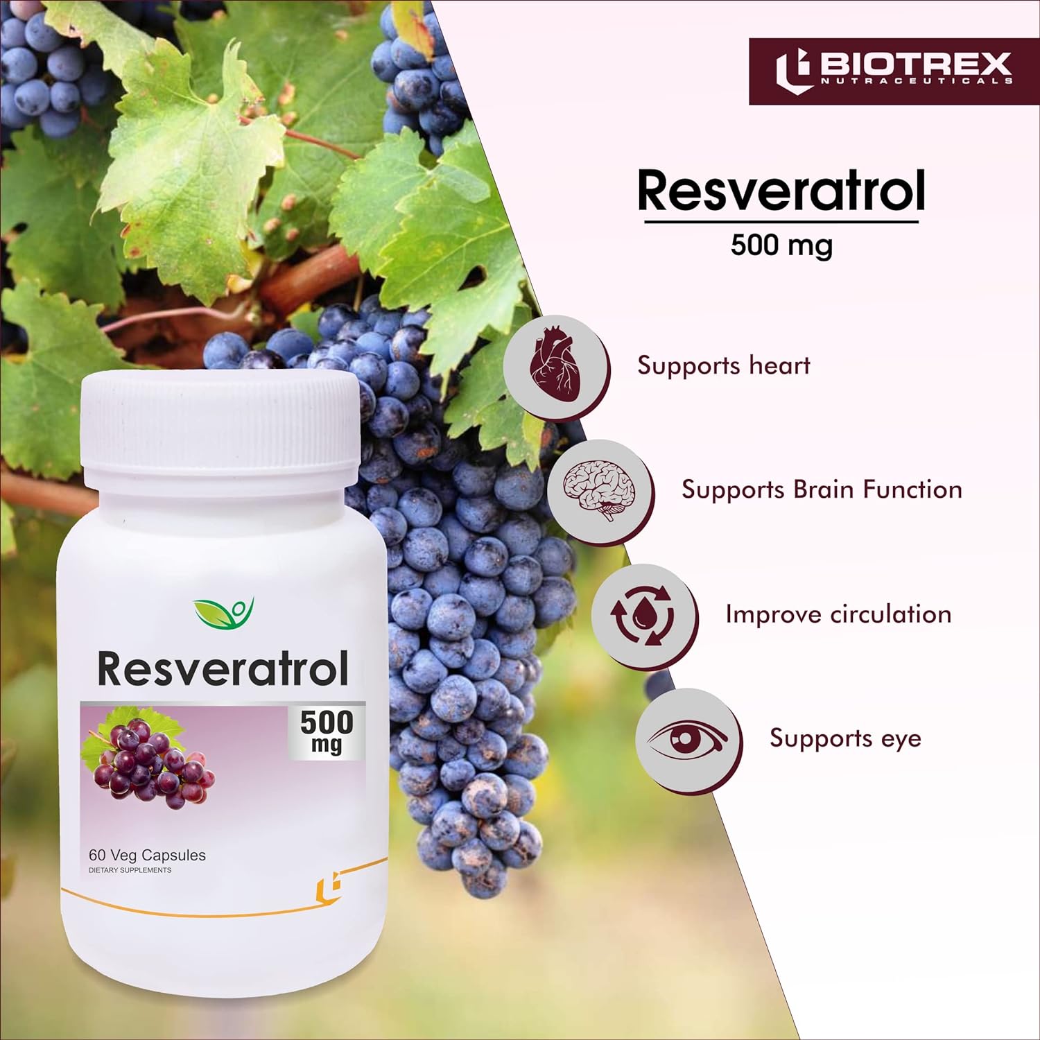 Biotrex Resveratrol 500mg Capsule. - Medicare healthy